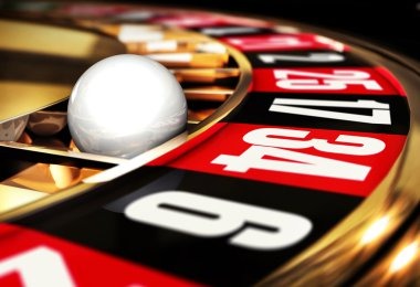 Live roulette table with dealer and game wheel in multi-camera studio